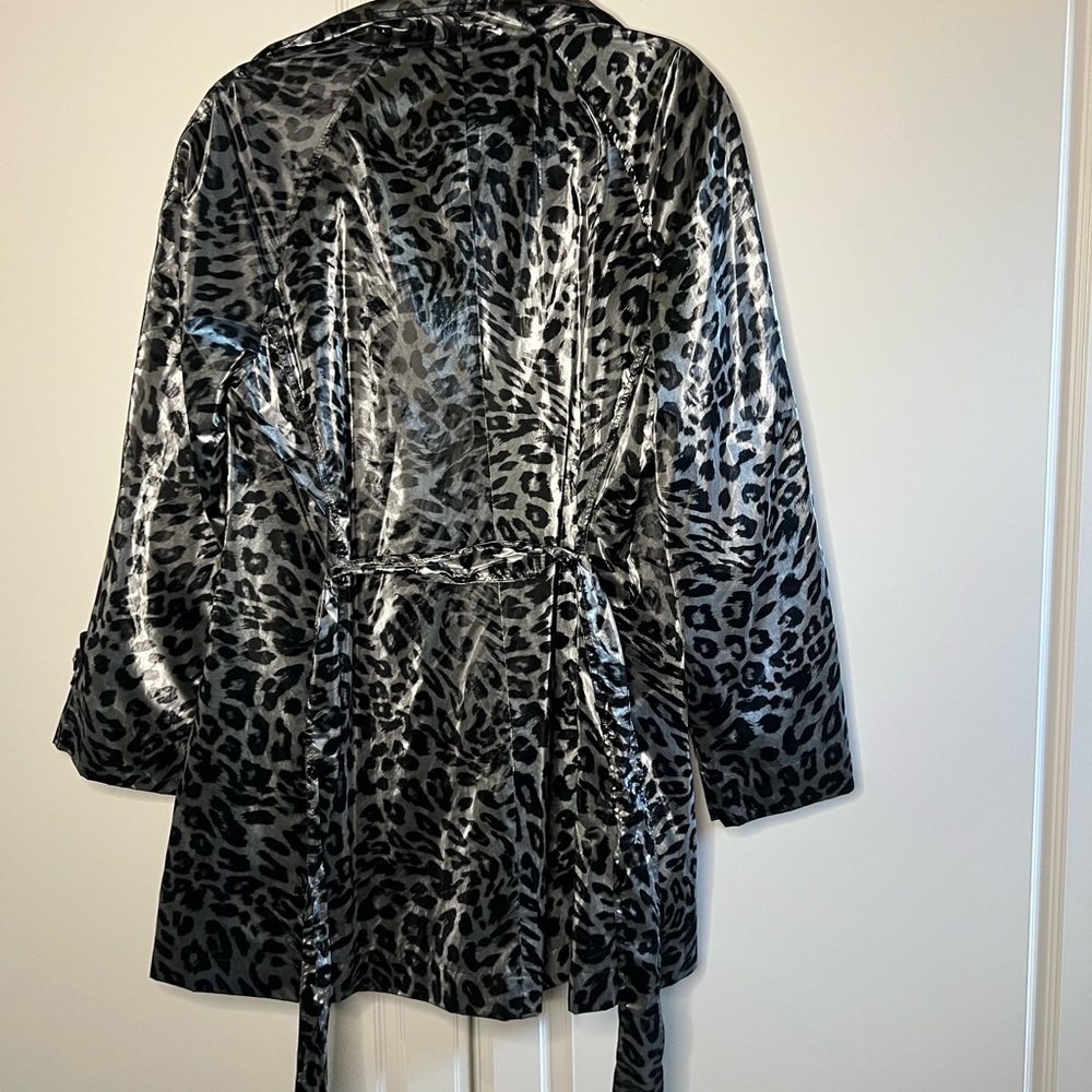 Dennis Basso Y2K Leopard Satin Tie Waist Trench Jacket S - Picture 11 of 14